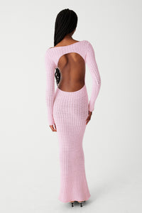 Hayes Slipper Pink Backless Crochet Maxi Dress