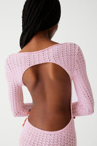 Hayes Slipper Pink Backless Crochet Maxi Dress