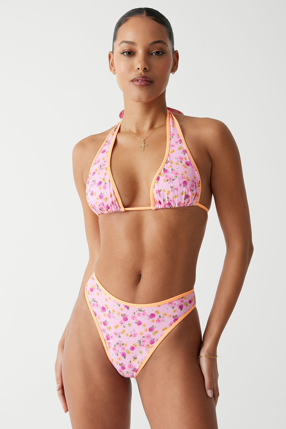 Bikini, Pink triangle top & white cheeky bottoms, size medium, brand new.