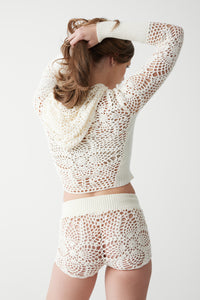 Lyla Crochet Zip Up Hoodie - White