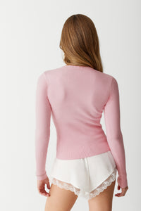 Lenon Cloud Knit Button Up Cardigan - Valentine Pink