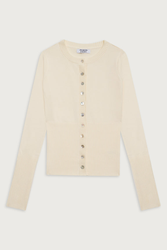 Lenon Cloud Knit Button Up Cardigan Porcelain