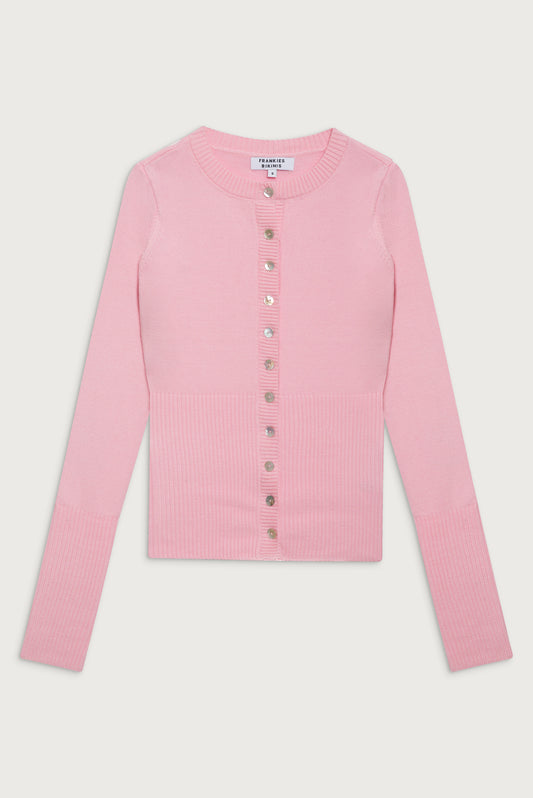 Lenon Cloud Knit Button Up Cardigan Valentine Pink by Frankies Bikinis 