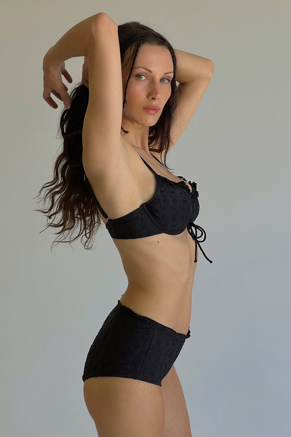 Lisa Eyelet Full Coverage Bikini Bottom - Black