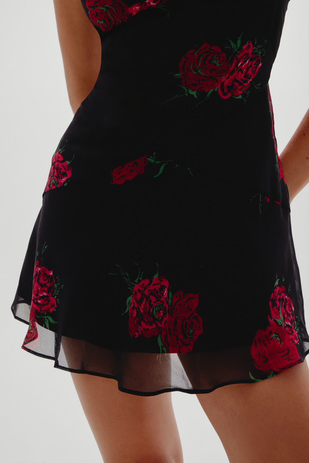 Lunarose Floral Mini Dress - Black Rose Brushstroke Lunarose Floral Mini Dress - Black Rose Brushstroke