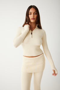 Maverick Cloud Knit Half Zip Sweater - French Vanilla