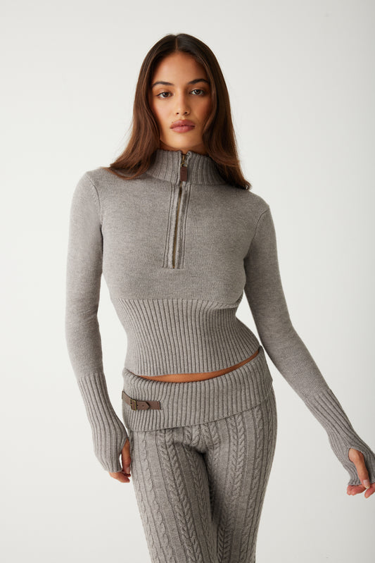 Product--Maverick Cloud Knit Half Zip Sweater - Dark Pearl