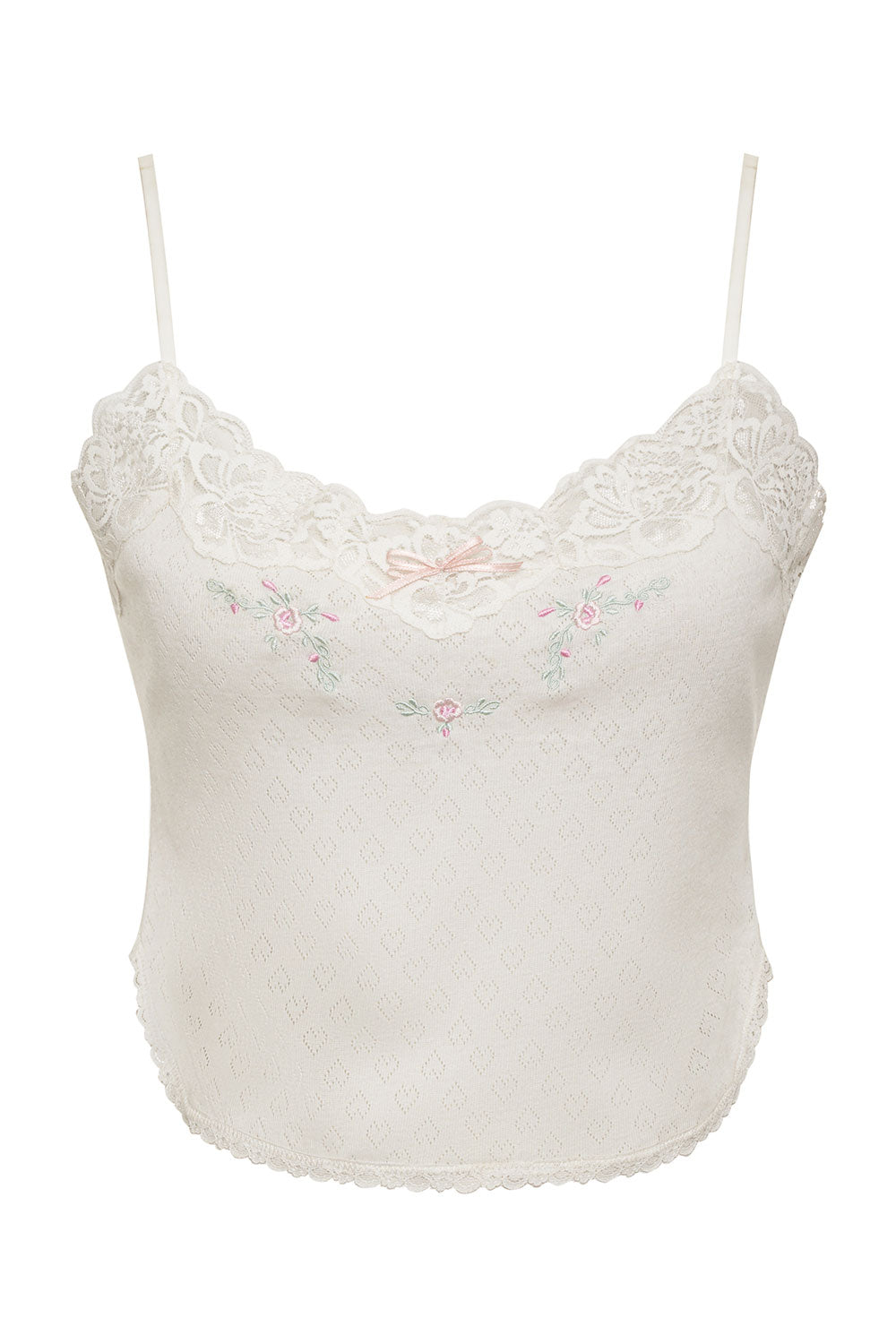 Ramika Tie Front Embroidered Cami Top in White Broderie