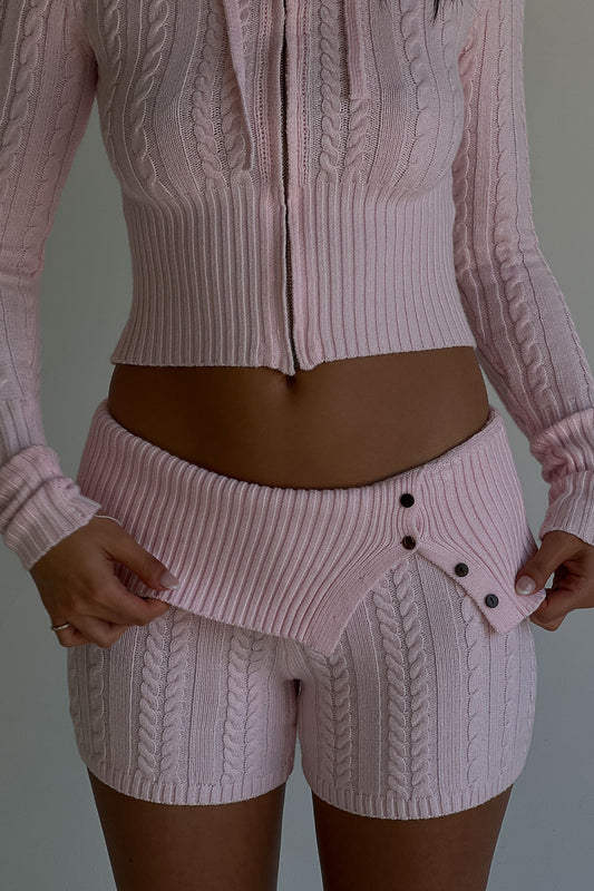 Product-Hover--Nolan cable cloud knit mini short rose quartz