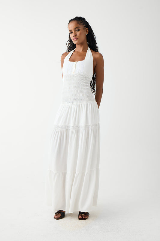 Product--River halter maxi dress white