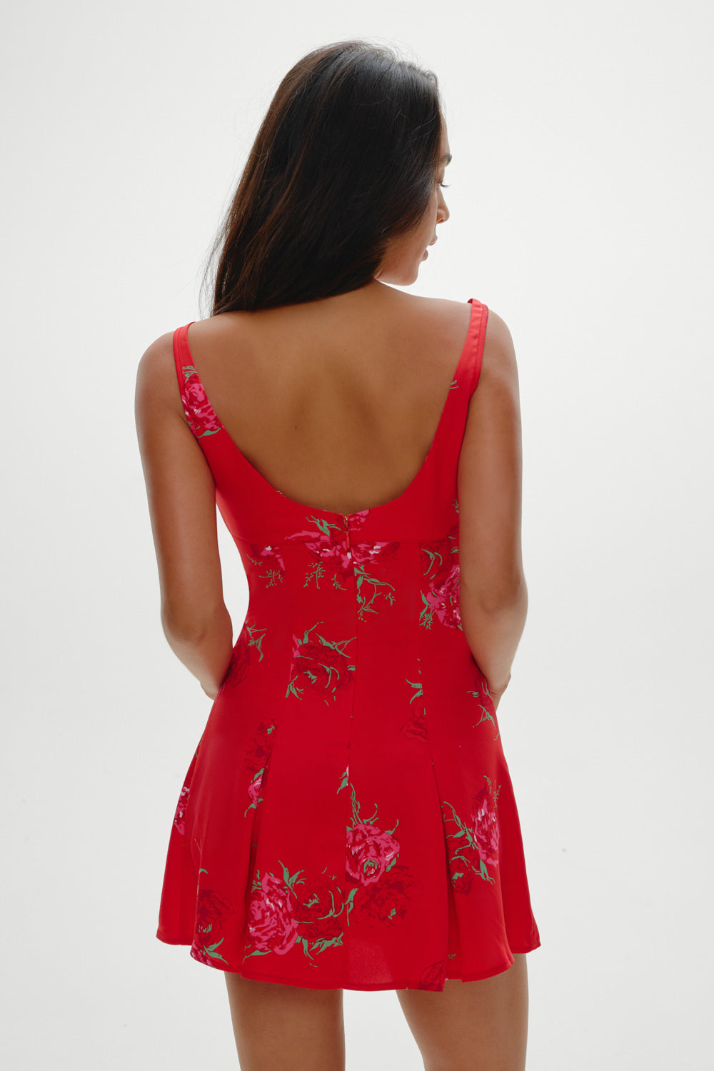 Siren Satin Mini Dress - Red Rose Brushstroke