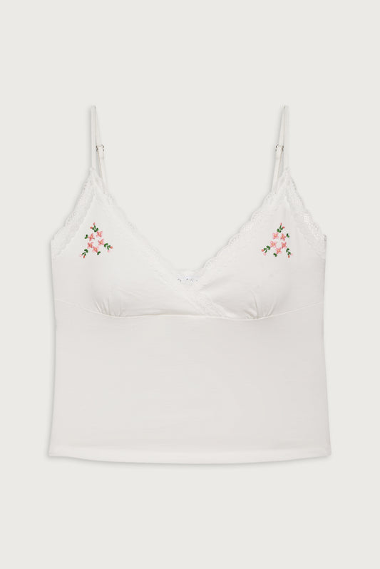 Sleepy Embroidered Tank White by Frankies Bikinis 