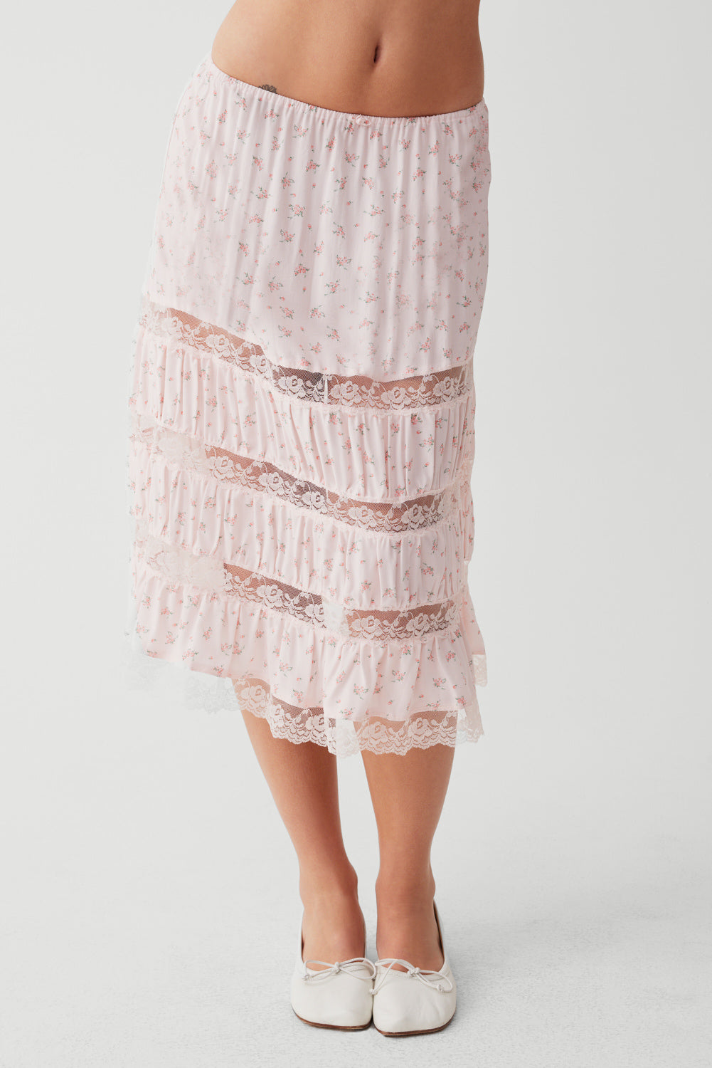 Solstice Floral Midi Skirt - Baby Bouquet Pink