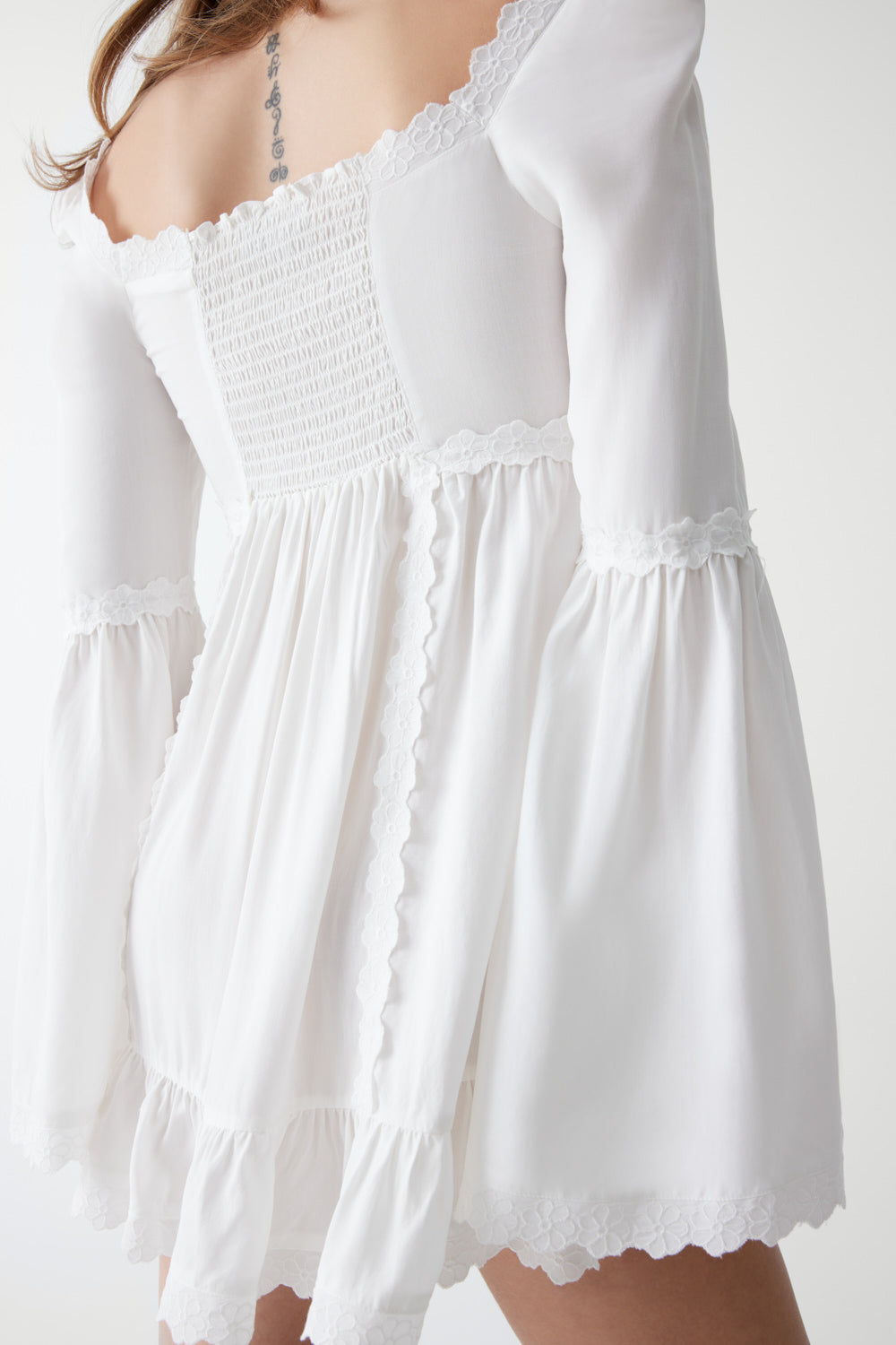 Sunflower Floral Embroidered Mini Dress - White Sunflower Floral Embroidered Mini Dress - White