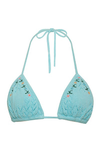 Tide Crochet Triangle Bikini Top-Aqua Embroidery