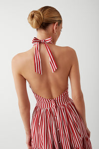 Tulsa Halter Midi Dress - Scarlet Stripe