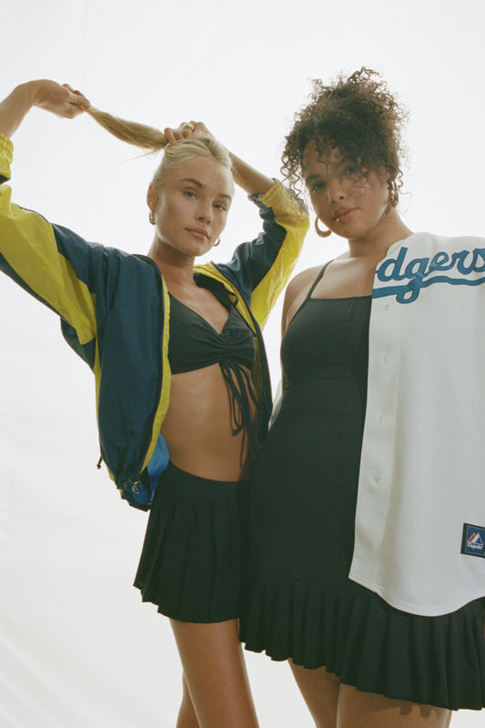 Active Windy Ruched Crop Top Black and Windy Tennis Skirt Black, Swift Tennis Dress Black by Frankies Bikinis 