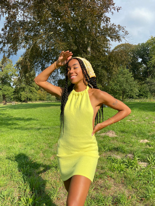 Amaka Hamelijnck Edit Zephyr Halter Cashmere Dress Citronella by Frankies Bikinis 
