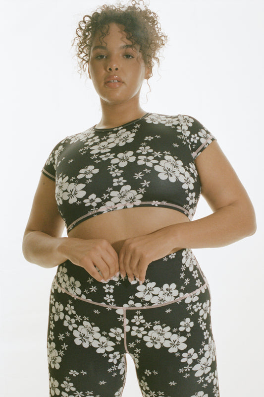 Active Zippy Baby Tee Plush Plumeria and Lively Straight Legging Plush Plumeria by Frankies Bikinis 