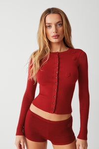 Lenon Cloud Knit Button Up Cardigan - Red Velvet