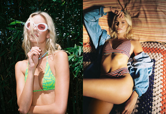 love in venice stripe terry and green trippy checkered print bikini by Frankies Bikinis 