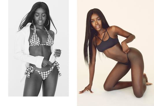 Veronica Houndstooth Triangle Bikini Top, Houndstooth Side Tie Bikini Bottom, Black Cross Bikini Top by Frankies Bikinis 