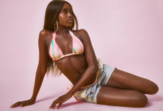 Trippy print triangle bikini with thick straps by Frankies Bikinis 