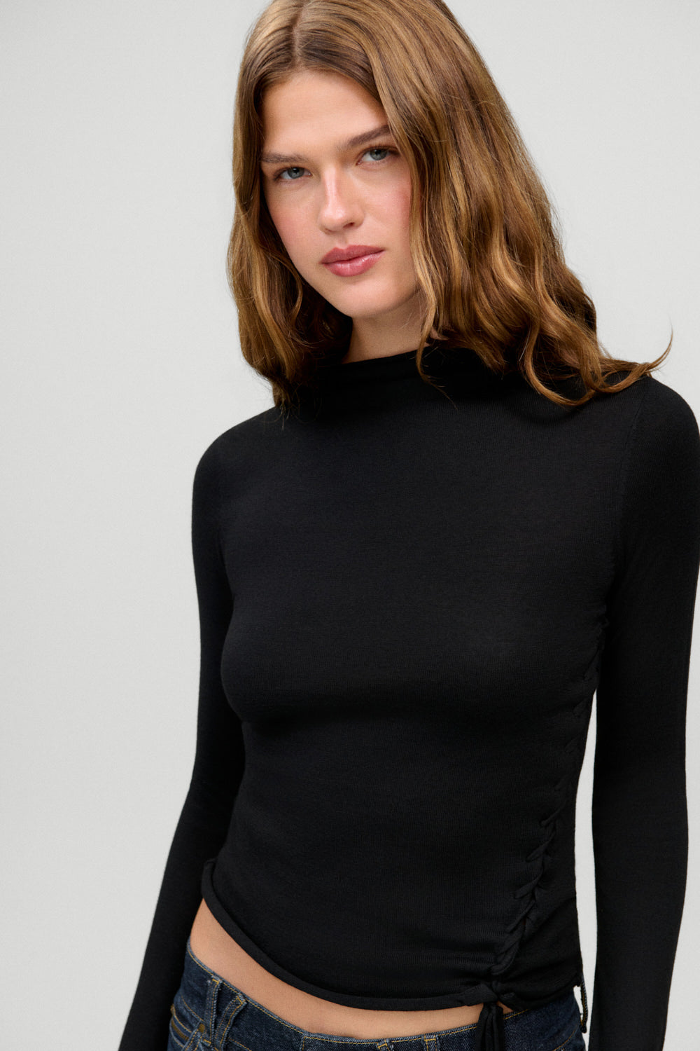 Adele Mock Neck Top  Black