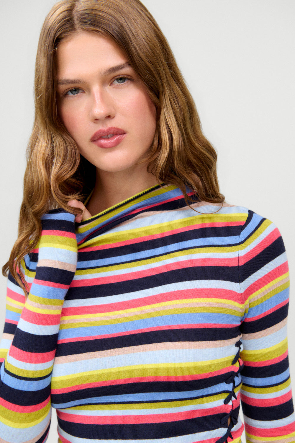 Adele Mock Neck Top  Retro Rainbow