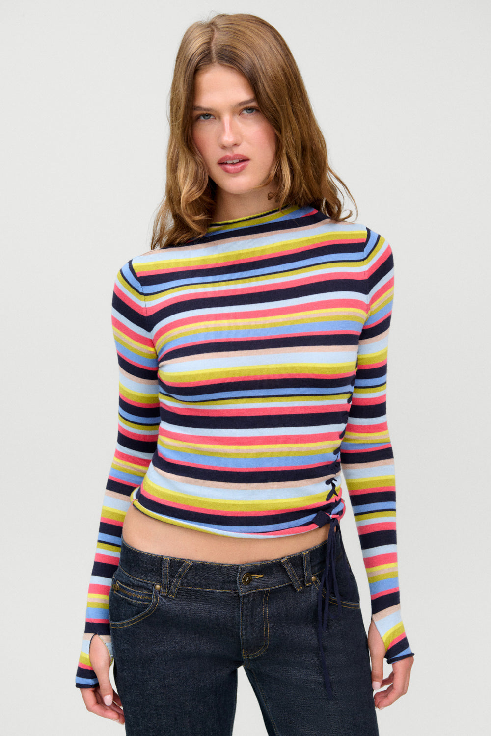 Adele Mock Neck Top  Retro Rainbow