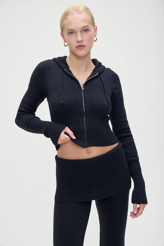 Product--Aimee cloud knit zip up hoodie black