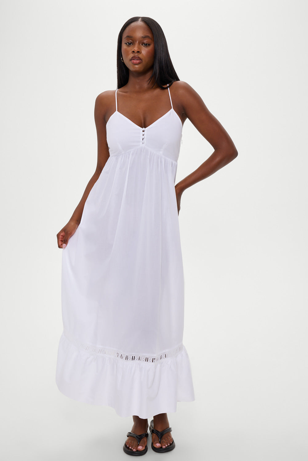 Airy Poplin Midi Dress   White