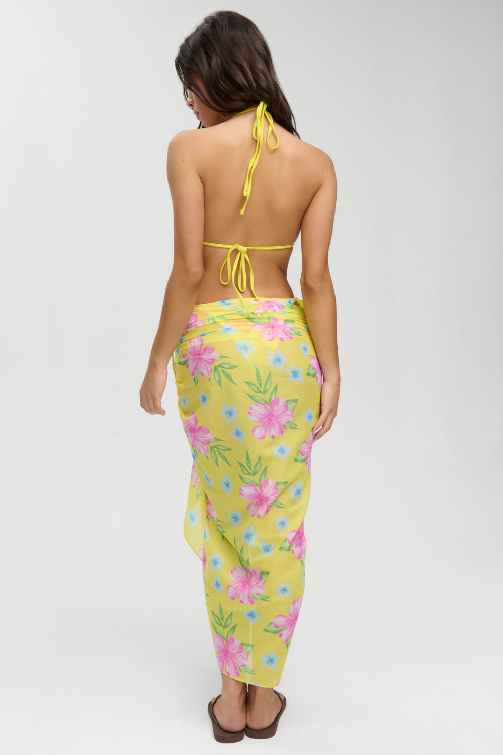 Alessia Floral Cotton Sarong  Hibiscus Lemonade