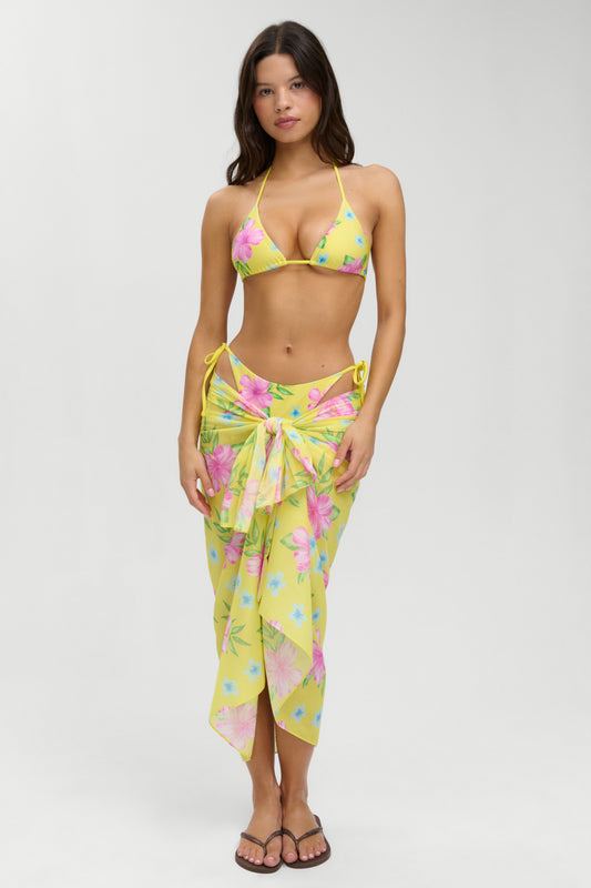Product--Alessia Floral Cotton Sarong - Hibiscus Lemonade