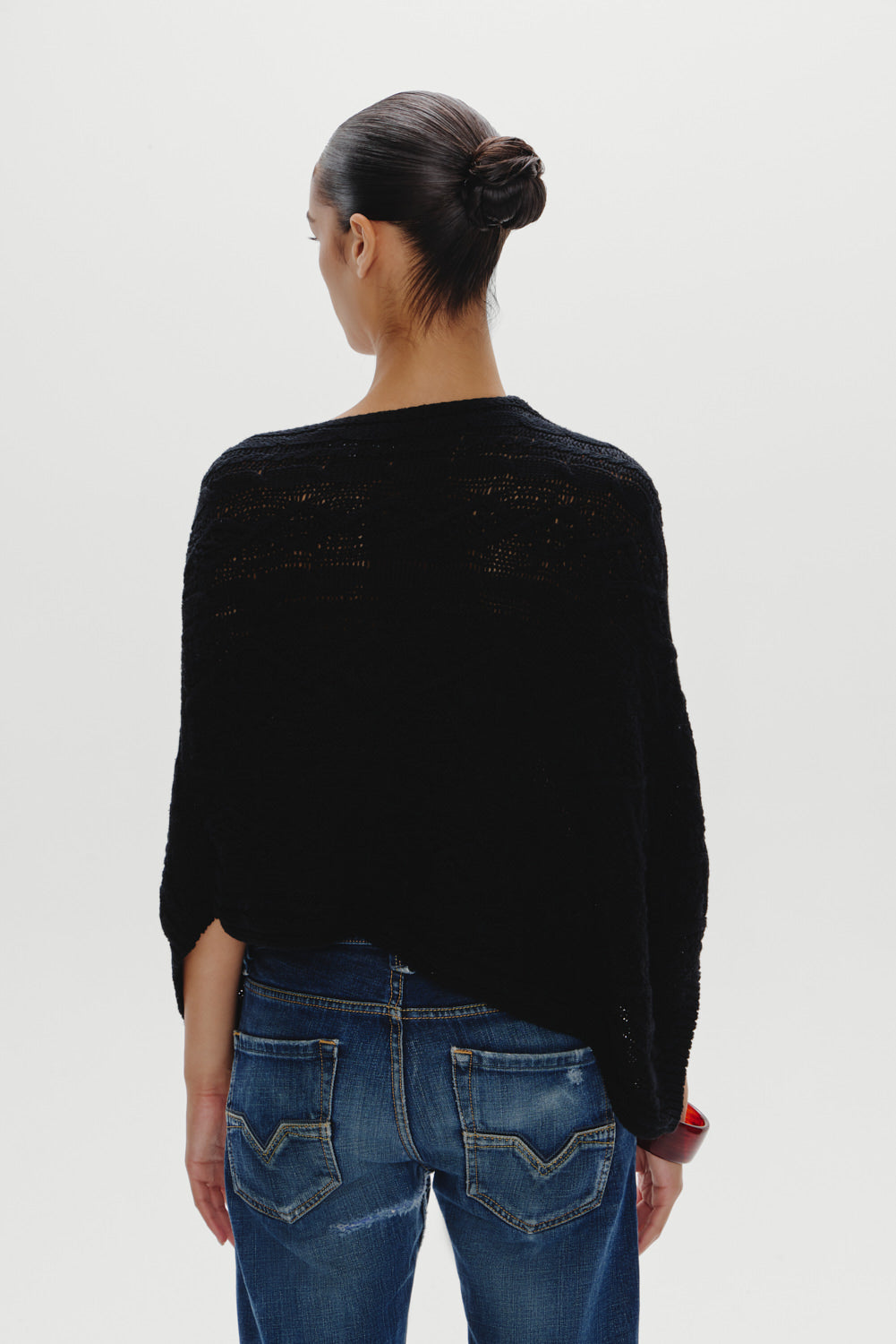 Aspen Cotton Knit Poncho  Black