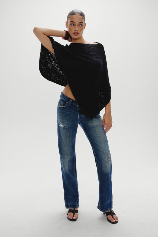 Product-Hover--Aspen Cotton Knit Poncho - Black