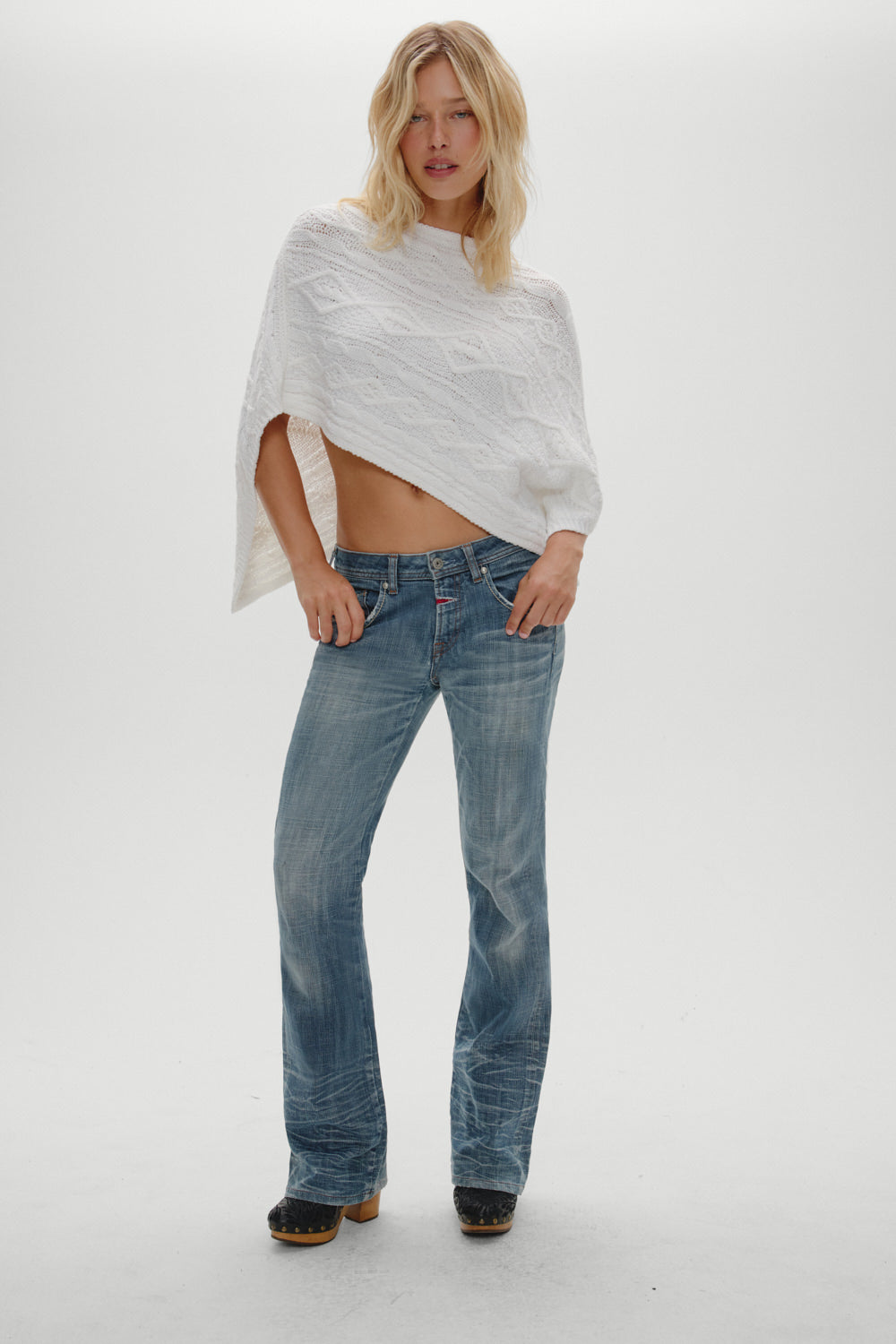 Aspen Knit Poncho  Cloud White
