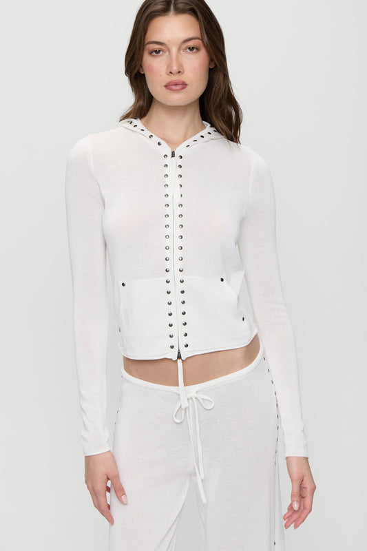 Product--Atlas Zip Up Knit Hoodie - Coconut Cream