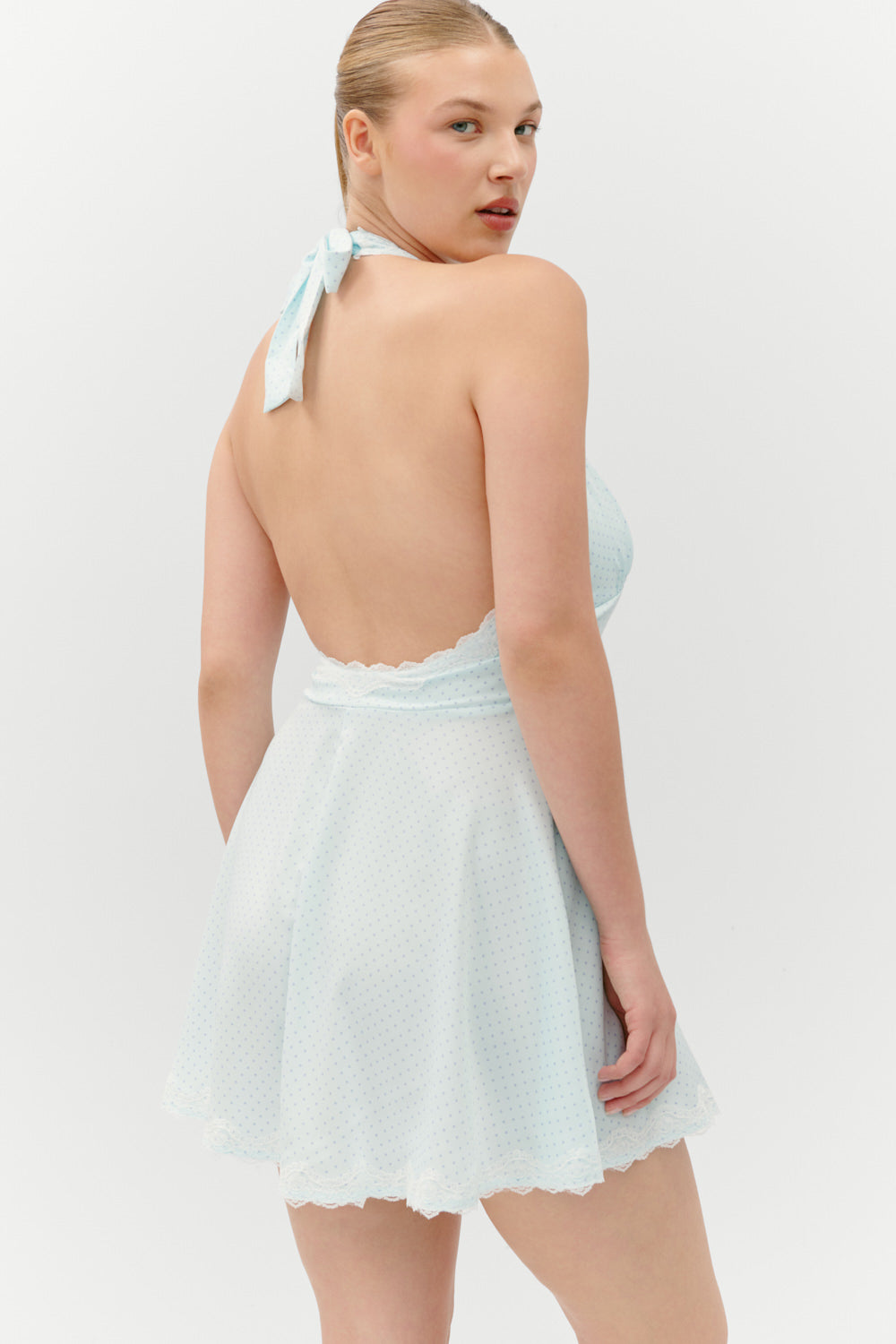 Audrey Satin Mini Dress  Sweet Pea Blue