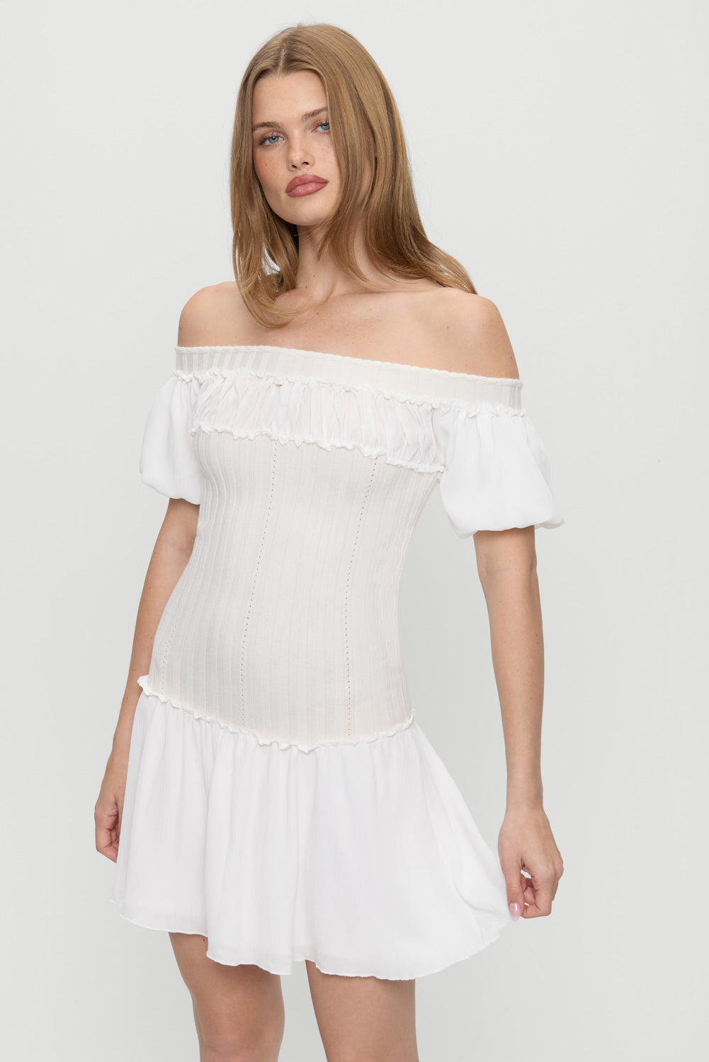 Aura Off The Shoulder Mini Dress  Coconut Cream