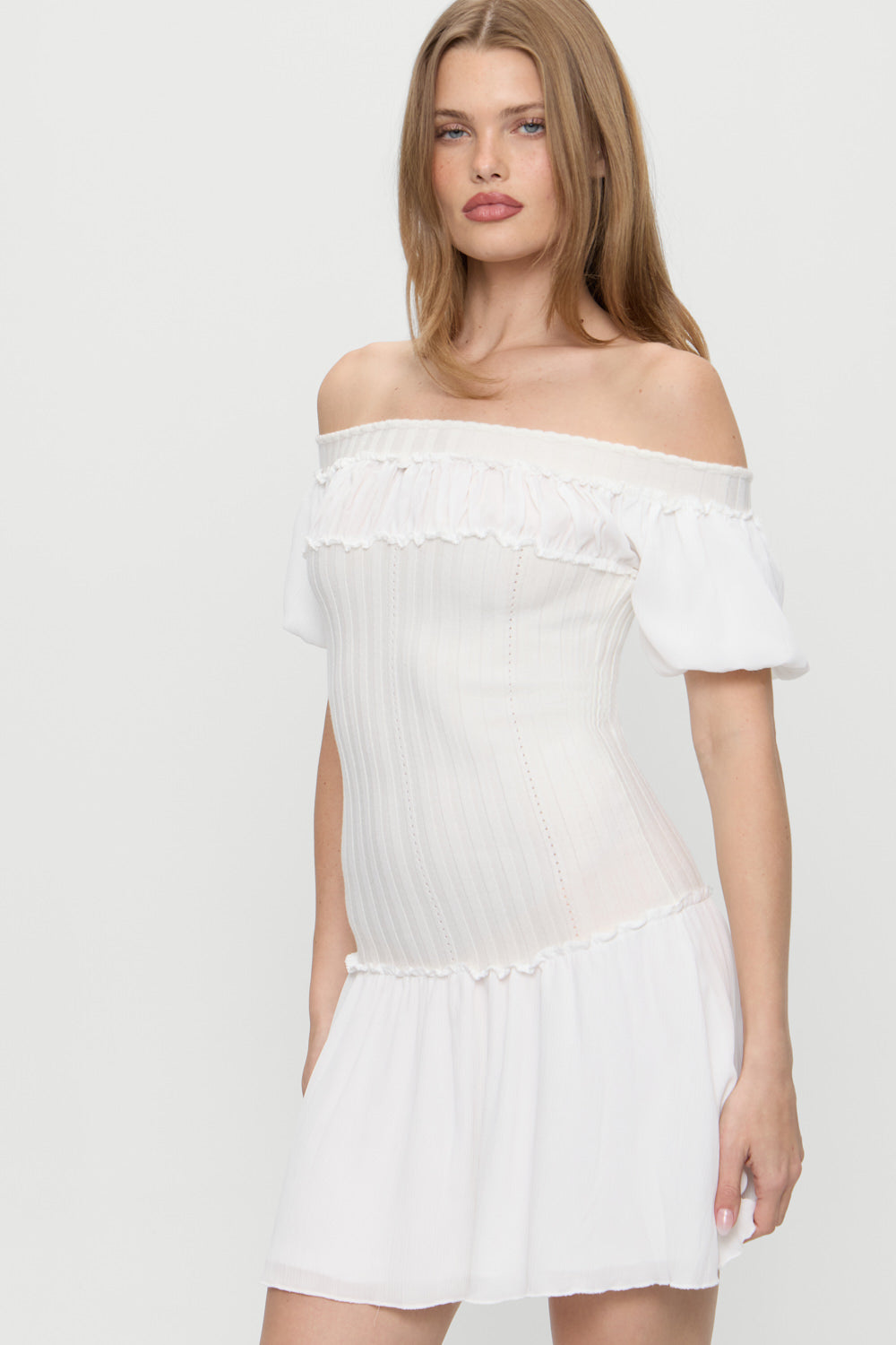 Aura Off The Shoulder Mini Dress  Coconut Cream