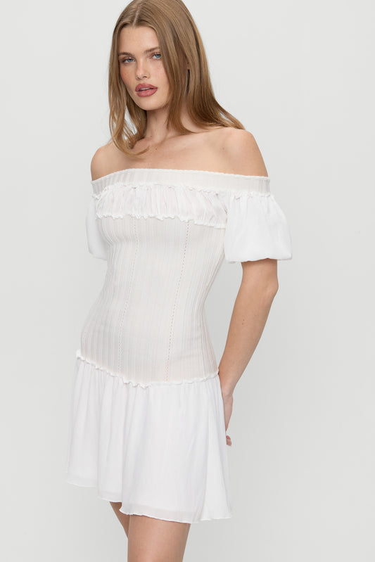 Product--Aura Off The Shoulder Mini Dress - Coconut Cream