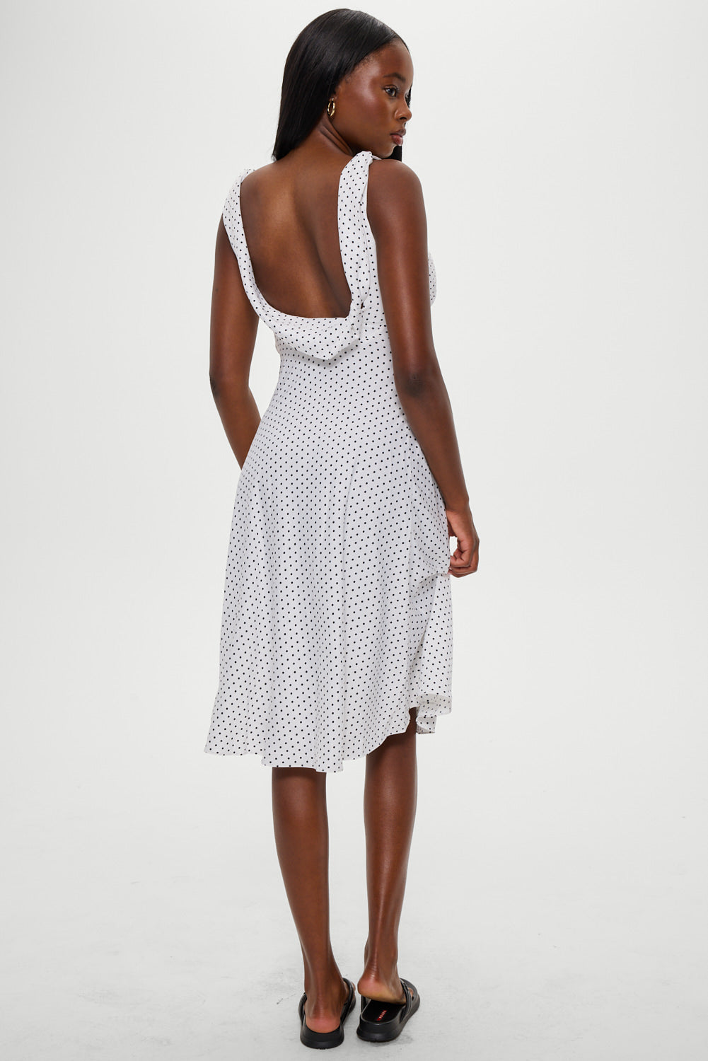 Aurora Satin Midi Dress - White Polka Dot