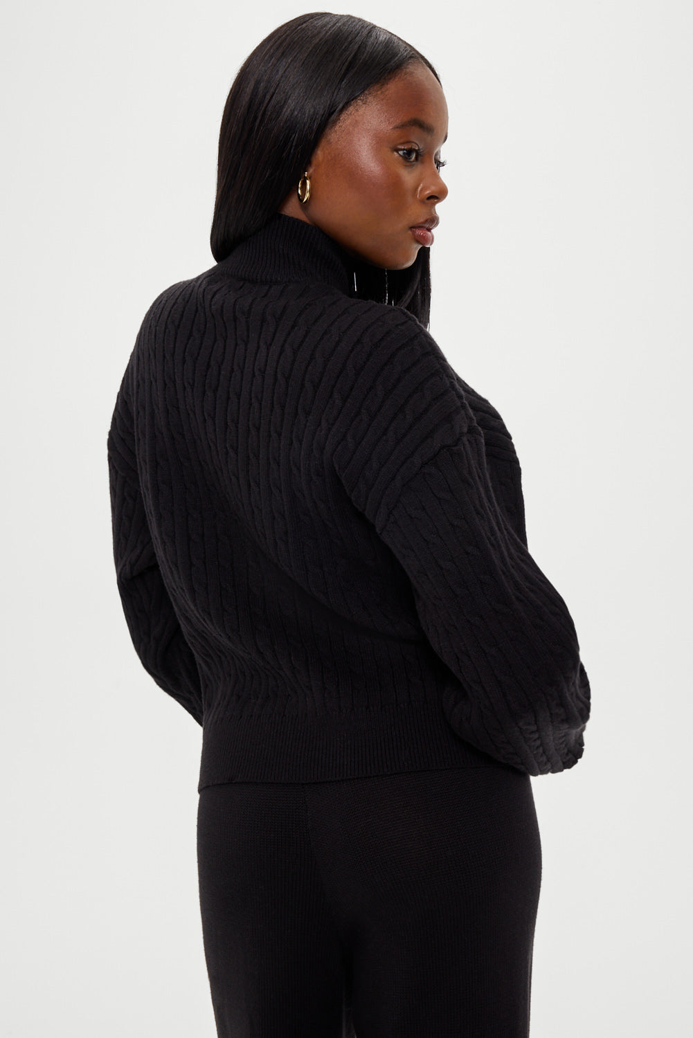 Bea Cloud Knit Zip Up Sweater  Black