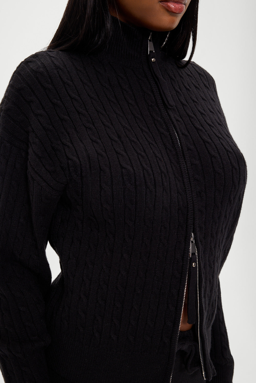 Bea Cloud Knit Zip Up Sweater  Black