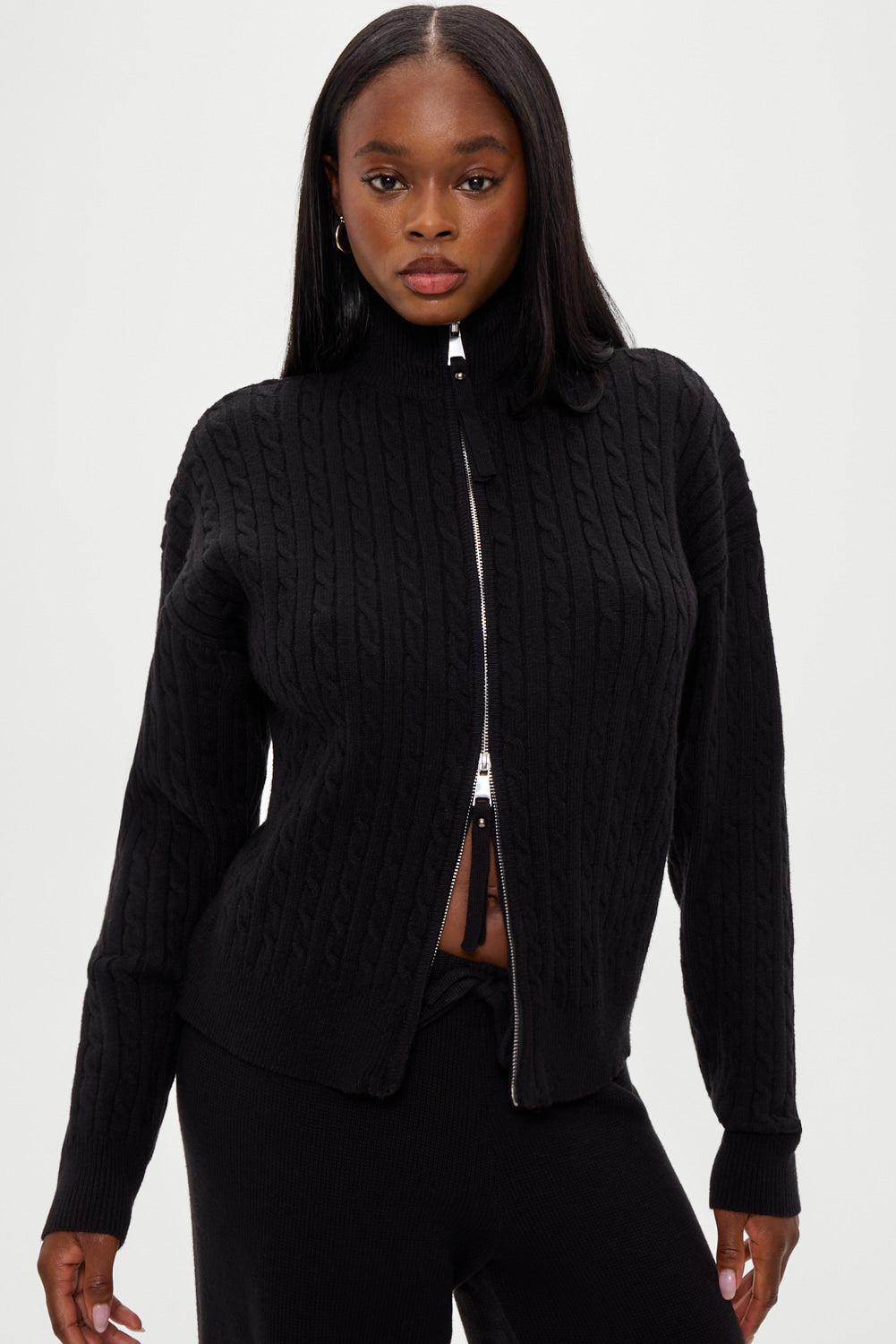 Bea Cloud Knit Zip Up Sweater  Black
