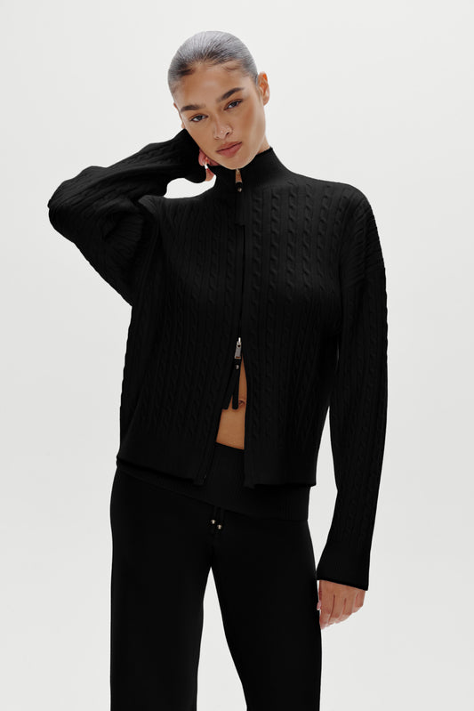 Product-Hover--Bea Knit Zip Up Sweater - Black