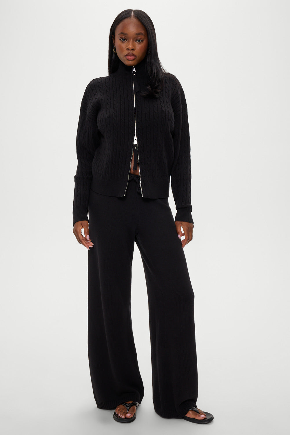 Bea Cloud Knit Zip Up Sweater  Black