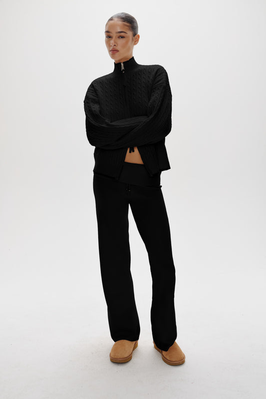 Product-Hover--Bea Knit Zip Up Sweater - Black