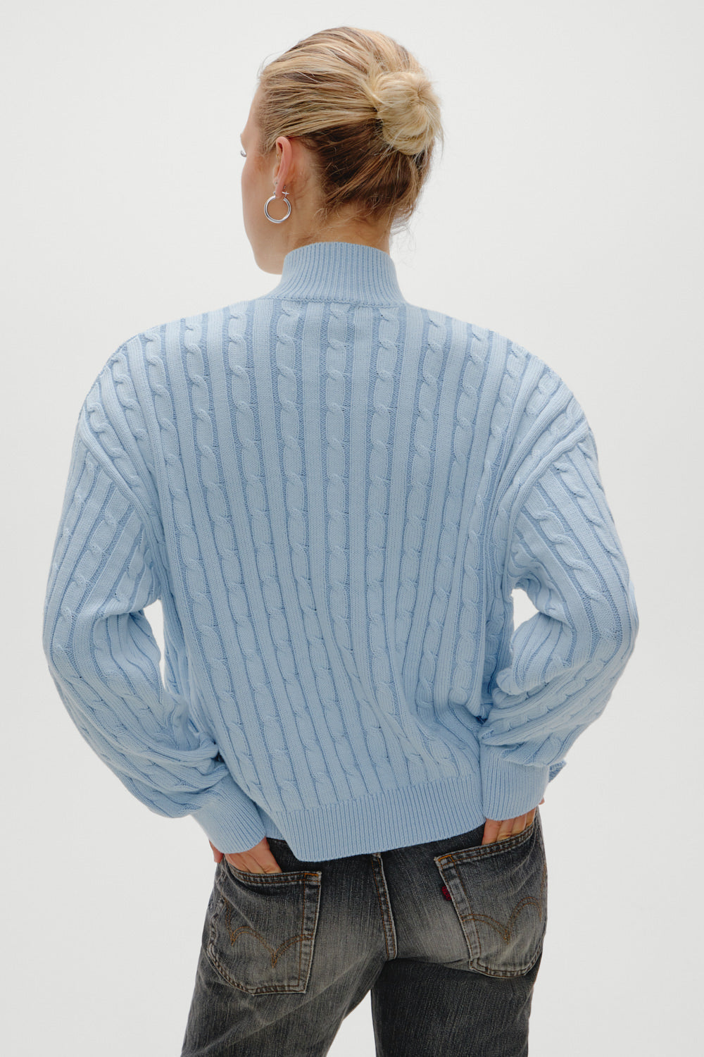 Bea Cable Knit Zip Up Sweater  Daydream